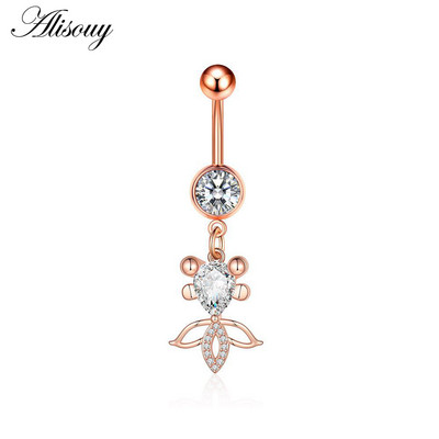 Alisouy 1 bucată Zircon Inel lung pentru burtă, stea, soare, lună, inimă, piercing la buric, oțel chirurgical, pentru femei, inel pentru buric, bijuterii pentru buric