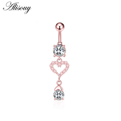 Alisouy 1 bucată Zircon Inel lung pentru burtă, stea, soare, lună, inimă, piercing la buric, oțel chirurgical, pentru femei, inel pentru buric, bijuterii pentru buric