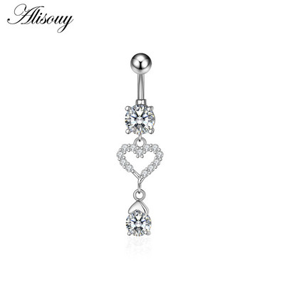 Alisouy 1 bucată Zircon Inel lung pentru burtă, stea, soare, lună, inimă, piercing la buric, oțel chirurgical, pentru femei, inel pentru buric, bijuterii pentru buric