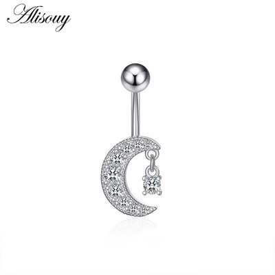 Alisouy 1 bucată Zircon Inel lung pentru burtă, stea, soare, lună, inimă, piercing la buric, oțel chirurgical, pentru femei, inel pentru buric, bijuterii pentru buric