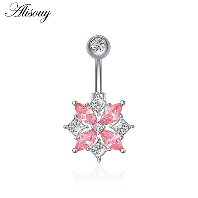 Alisouy 1 bucată Zircon Inel lung pentru burtă, stea, soare, lună, inimă, piercing la buric, oțel chirurgical, pentru femei, inel pentru buric, bijuterii pentru buric