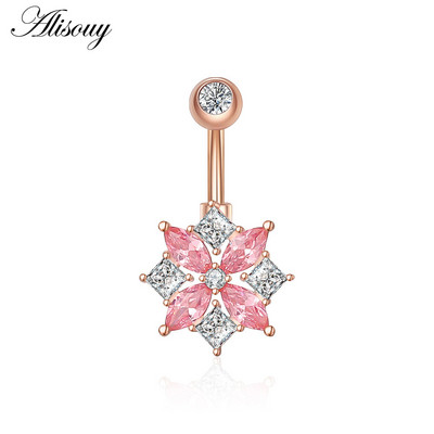 Alisouy 1 bucată Zircon Inel lung pentru burtă, stea, soare, lună, inimă, piercing la buric, oțel chirurgical, pentru femei, inel pentru buric, bijuterii pentru buric