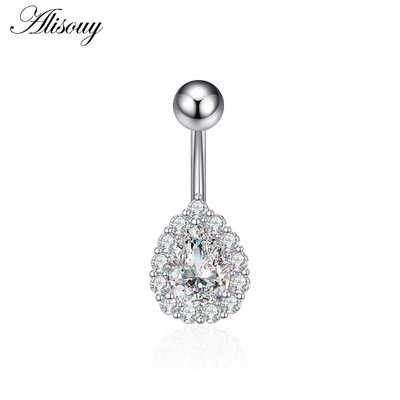 Alisouy 1 bucată Zircon Inel lung pentru burtă, stea, soare, lună, inimă, piercing la buric, oțel chirurgical, pentru femei, inel pentru buric, bijuterii pentru buric