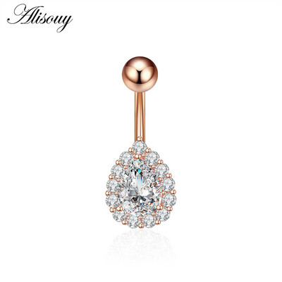 Alisouy 1 bucată Zircon Inel lung pentru burtă, stea, soare, lună, inimă, piercing la buric, oțel chirurgical, pentru femei, inel pentru buric, bijuterii pentru buric