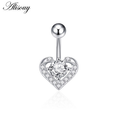 Alisouy 1 bucată Zircon Inel lung pentru burtă, stea, soare, lună, inimă, piercing la buric, oțel chirurgical, pentru femei, inel pentru buric, bijuterii pentru buric