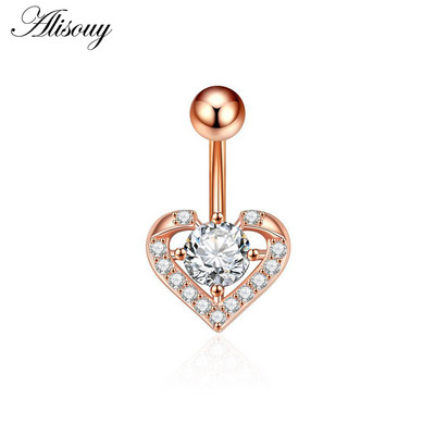 Alisouy 1 bucată Zircon Inel lung pentru burtă, stea, soare, lună, inimă, piercing la buric, oțel chirurgical, pentru femei, inel pentru buric, bijuterii pentru buric