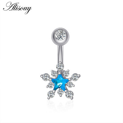 Alisouy 1 bucată Zircon Inel lung pentru burtă, stea, soare, lună, inimă, piercing la buric, oțel chirurgical, pentru femei, inel pentru buric, bijuterii pentru buric