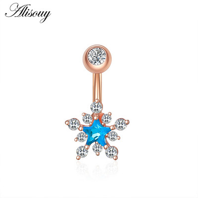 Alisouy 1 bucată Zircon Inel lung pentru burtă, stea, soare, lună, inimă, piercing la buric, oțel chirurgical, pentru femei, inel pentru buric, bijuterii pentru buric