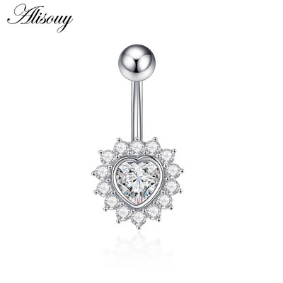 Alisouy 1 bucată Zircon Inel lung pentru burtă, stea, soare, lună, inimă, piercing la buric, oțel chirurgical, pentru femei, inel pentru buric, bijuterii pentru buric