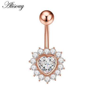 Alisouy 1 bucată Zircon Inel lung pentru burtă, stea, soare, lună, inimă, piercing la buric, oțel chirurgical, pentru femei, inel pentru buric, bijuterii pentru buric
