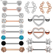 Alisouy 2 bucăți 14G flori de inimă cubic zirconiu cristal din oțel inoxidabil sexy femei inel mamelon scut barbell piercing bijuterii pentru corp