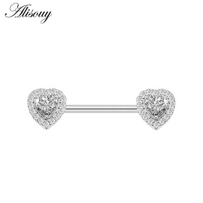 Alisouy 2 bucăți 14G flori de inimă cubic zirconiu cristal din oțel inoxidabil sexy femei inel mamelon scut barbell piercing bijuterii pentru corp