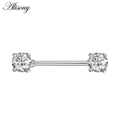 Alisouy 2 bucăți 14G flori de inimă cubic zirconiu cristal din oțel inoxidabil sexy femei inel mamelon scut barbell piercing bijuterii pentru corp