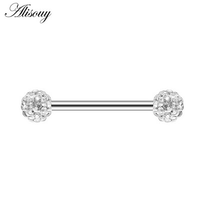 Alisouy 2 bucăți 14G flori de inimă cubic zirconiu cristal din oțel inoxidabil sexy femei inel mamelon scut barbell piercing bijuterii pentru corp