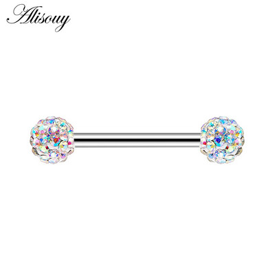 Alisouy 2 bucăți 14G flori de inimă cubic zirconiu cristal din oțel inoxidabil sexy femei inel mamelon scut barbell piercing bijuterii pentru corp