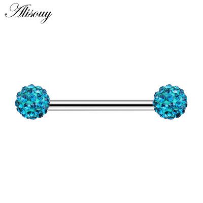 Alisouy 2 bucăți 14G flori de inimă cubic zirconiu cristal din oțel inoxidabil sexy femei inel mamelon scut barbell piercing bijuterii pentru corp