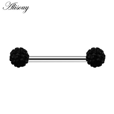 Alisouy 2 bucăți 14G flori de inimă cubic zirconiu cristal din oțel inoxidabil sexy femei inel mamelon scut barbell piercing bijuterii pentru corp