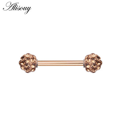 Alisouy 2 bucăți 14G flori de inimă cubic zirconiu cristal din oțel inoxidabil sexy femei inel mamelon scut barbell piercing bijuterii pentru corp