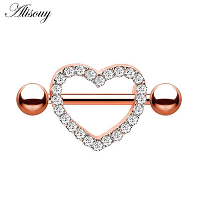 Alisouy 2 bucăți 14G flori de inimă cubic zirconiu cristal din oțel inoxidabil sexy femei inel mamelon scut barbell piercing bijuterii pentru corp