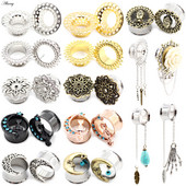 Alisouy 2 buc din oțel inoxidabil flori frunze lună pene schelet urechi tuneluri dopuri expander targă calibre corp piercing bijuterii