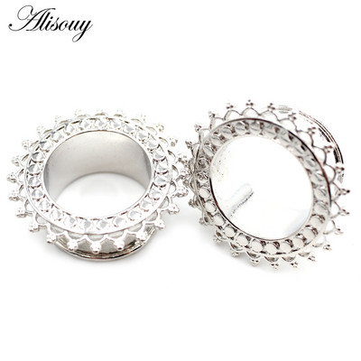 Alisouy 2 buc din oțel inoxidabil flori frunze lună pene schelet urechi tuneluri dopuri expander targă calibre corp piercing bijuterii