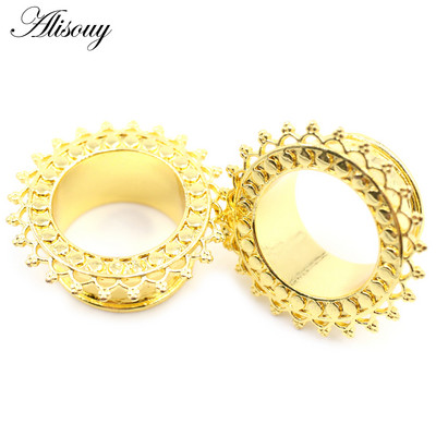 Alisouy 2 buc din oțel inoxidabil flori frunze lună pene schelet urechi tuneluri dopuri expander targă calibre corp piercing bijuterii