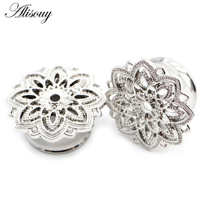 Alisouy 2 buc din oțel inoxidabil flori frunze lună pene schelet urechi tuneluri dopuri expander targă calibre corp piercing bijuterii