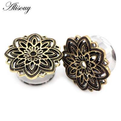 Alisouy 2 buc din oțel inoxidabil flori frunze lună pene schelet urechi tuneluri dopuri expander targă calibre corp piercing bijuterii