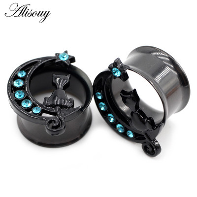 Alisouy 2 buc din oțel inoxidabil flori frunze lună pene schelet urechi tuneluri dopuri expander targă calibre corp piercing bijuterii