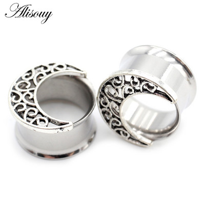 Alisouy 2 buc din oțel inoxidabil flori frunze lună pene schelet urechi tuneluri dopuri expander targă calibre corp piercing bijuterii