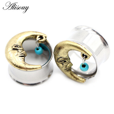 Alisouy 2 buc din oțel inoxidabil flori frunze lună pene schelet urechi tuneluri dopuri expander targă calibre corp piercing bijuterii