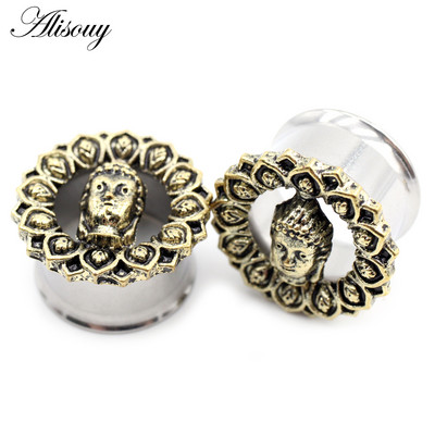 Alisouy 2 buc din oțel inoxidabil flori frunze lună pene schelet urechi tuneluri dopuri expander targă calibre corp piercing bijuterii