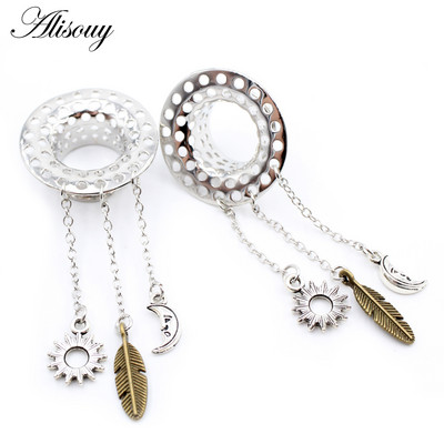 Alisouy 2 buc din oțel inoxidabil flori frunze lună pene schelet urechi tuneluri dopuri expander targă calibre corp piercing bijuterii