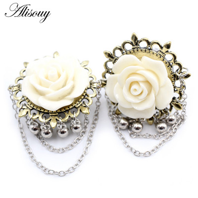 Alisouy 2 buc din oțel inoxidabil flori frunze lună pene schelet urechi tuneluri dopuri expander targă calibre corp piercing bijuterii