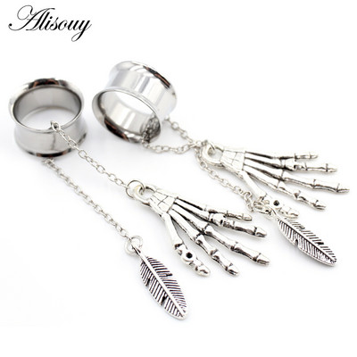 Alisouy 2 buc din oțel inoxidabil flori frunze lună pene schelet urechi tuneluri dopuri expander targă calibre corp piercing bijuterii