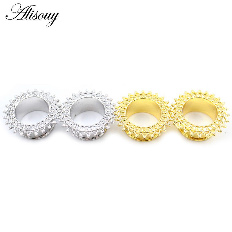 Alisouy 2 buc din oțel inoxidabil flori frunze lună pene schelet urechi tuneluri dopuri expander targă calibre corp piercing bijuterii