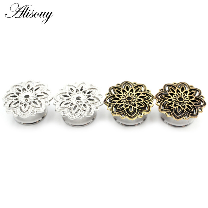 Alisouy 2 buc din oțel inoxidabil flori frunze lună pene schelet urechi tuneluri dopuri expander targă calibre corp piercing bijuterii