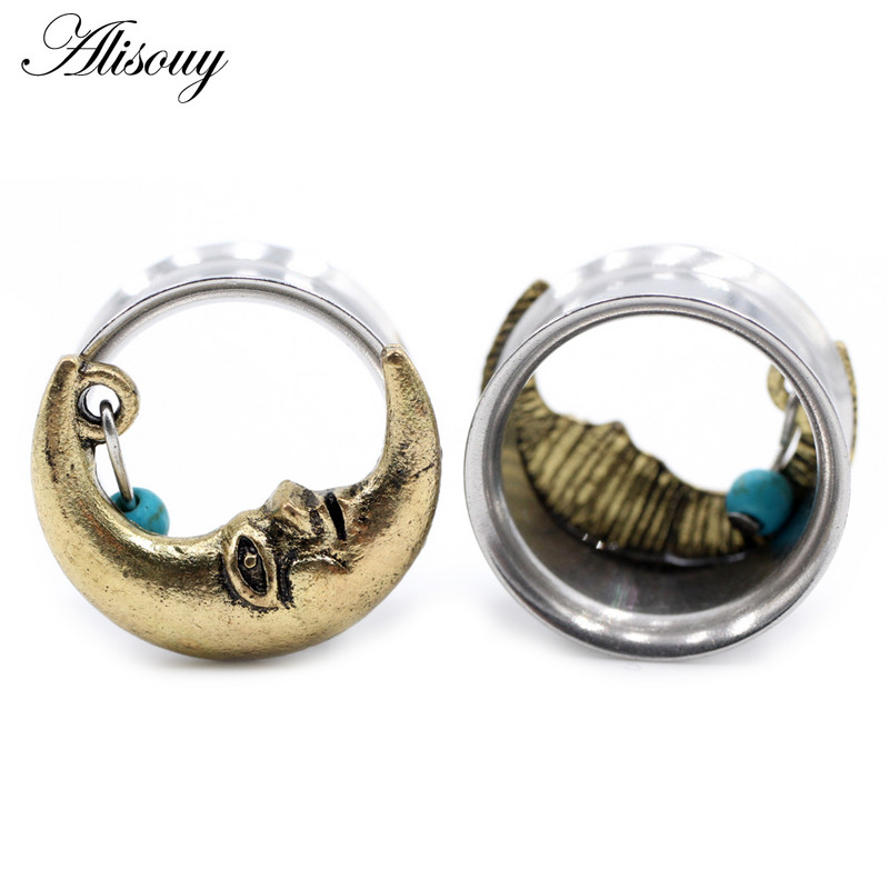 Alisouy 2 buc din oțel inoxidabil flori frunze lună pene schelet urechi tuneluri dopuri expander targă calibre corp piercing bijuterii