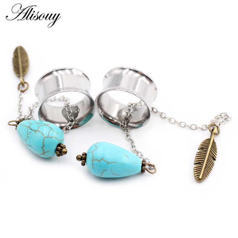 Alisouy 2 buc din oțel inoxidabil flori frunze lună pene schelet urechi tuneluri dopuri expander targă calibre corp piercing bijuterii