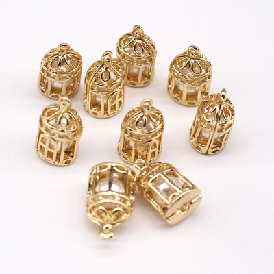 3 kom 3D unutarnje simulacije bisera Zlatni kavez za ptice Legirane naušnice Privjesci Slatka starinska ogrlica Privjesak Nakit Diy dodatak