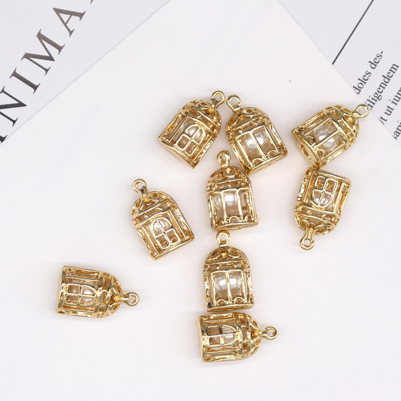 3 kom 3D unutarnje simulacije bisera Zlatni kavez za ptice Legirane naušnice Privjesci Slatka starinska ogrlica Privjesak Nakit Diy dodatak