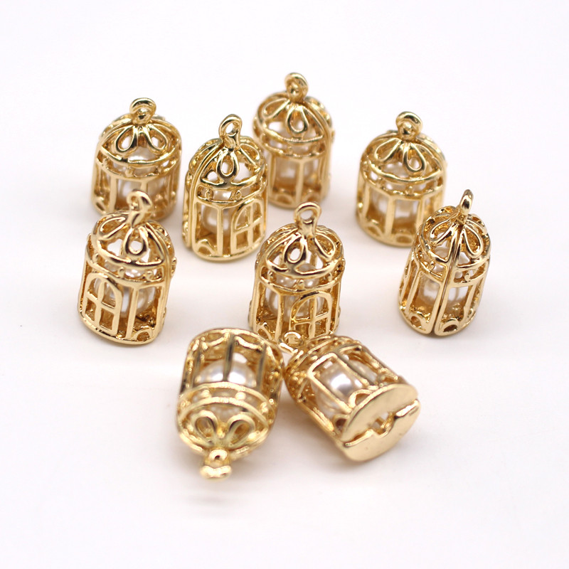 3 kom 3D unutarnje simulacije bisera Zlatni kavez za ptice Legirane naušnice Privjesci Slatka starinska ogrlica Privjesak Nakit Diy dodatak