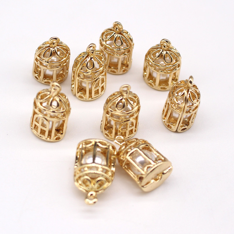 3 kom 3D unutarnje simulacije bisera Zlatni kavez za ptice Legirane naušnice Privjesci Slatka starinska ogrlica Privjesak Nakit Diy dodatak