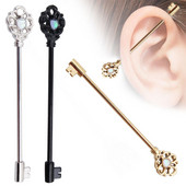 Alisouy 1 PC Key Style Ear Industrial Barbell Piercing Scaffold Opal Bar Barbell Piercing Cartilage Earring Body Jewelry
