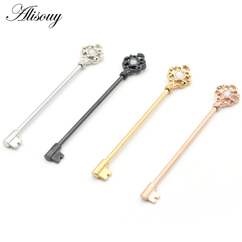Alisouy 1 PC Key Style Ear Industrial Barbell Piercing Scaffold Opal Bar Barbell Piercing Cartilage Earring Body Jewelry