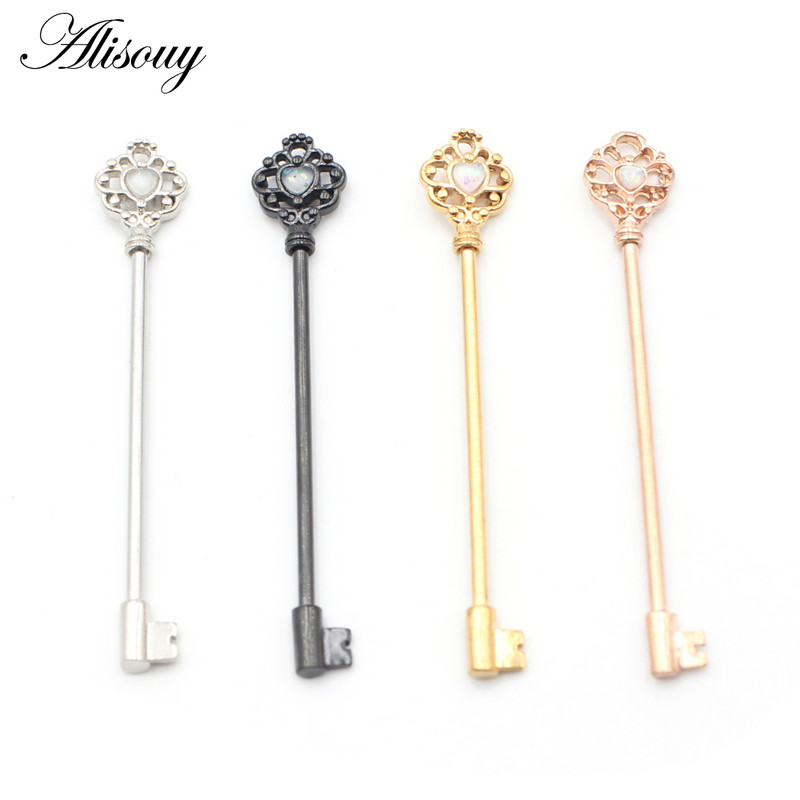 Alisouy 1 PC Key Style Ear Industrial Barbell Piercing Scaffold Opal Bar Barbell Piercing Cartilage Earring Body Jewelry