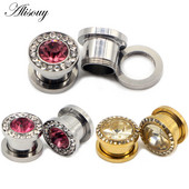 Alisouy 2 buc 3mm-14mm Cristal Roz Zircon Şurub Indicatori pentru urechi Plug Tunel Expander Targa Cercei din oţel Piercing Bijuterii pentru corp