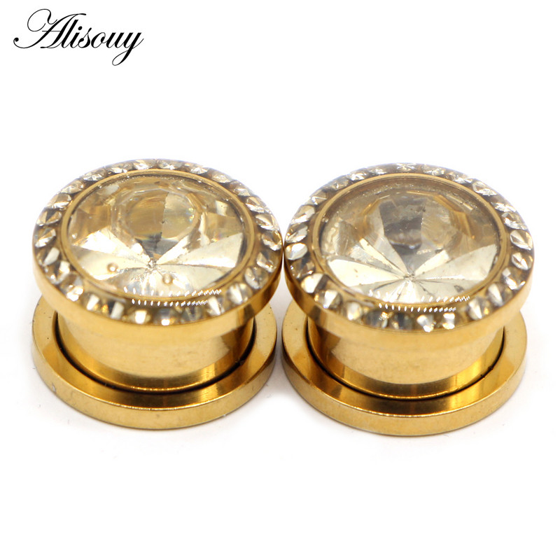 Alisouy 2 buc 3mm-14mm Cristal Roz Zircon Şurub Indicatori pentru urechi Plug Tunel Expander Targa Cercei din oţel Piercing Bijuterii pentru corp
