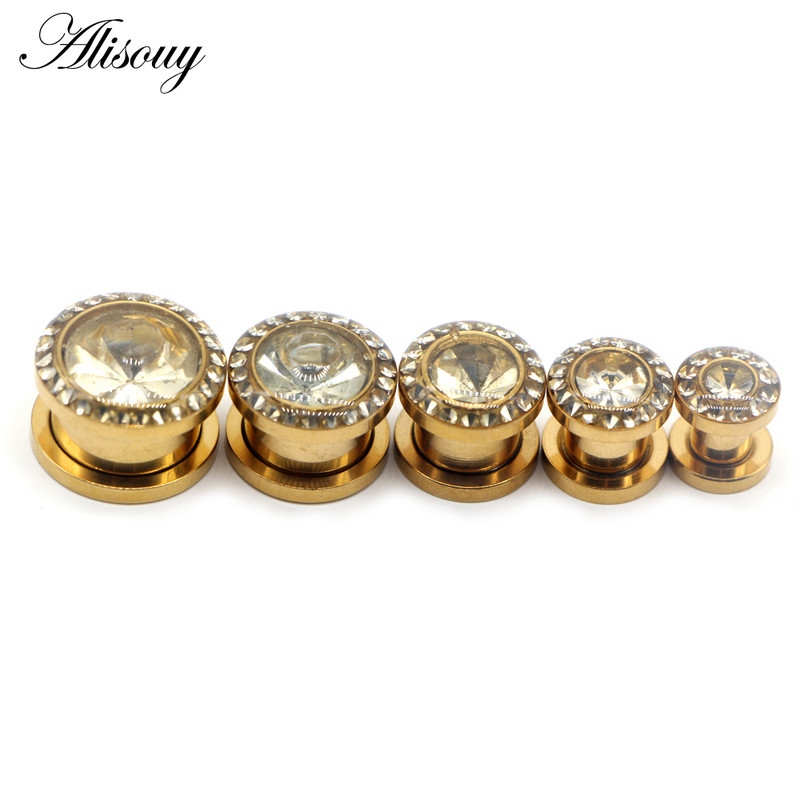 Alisouy 2 buc 3mm-14mm Cristal Roz Zircon Şurub Indicatori pentru urechi Plug Tunel Expander Targa Cercei din oţel Piercing Bijuterii pentru corp