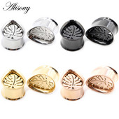 Alisouy 2 bucăți din oțel inoxidabil picătură de apă frunze goale tuneluri pentru urechi dopuri expansori calibre pentru targă cercei piercing bijuterii pentru corp